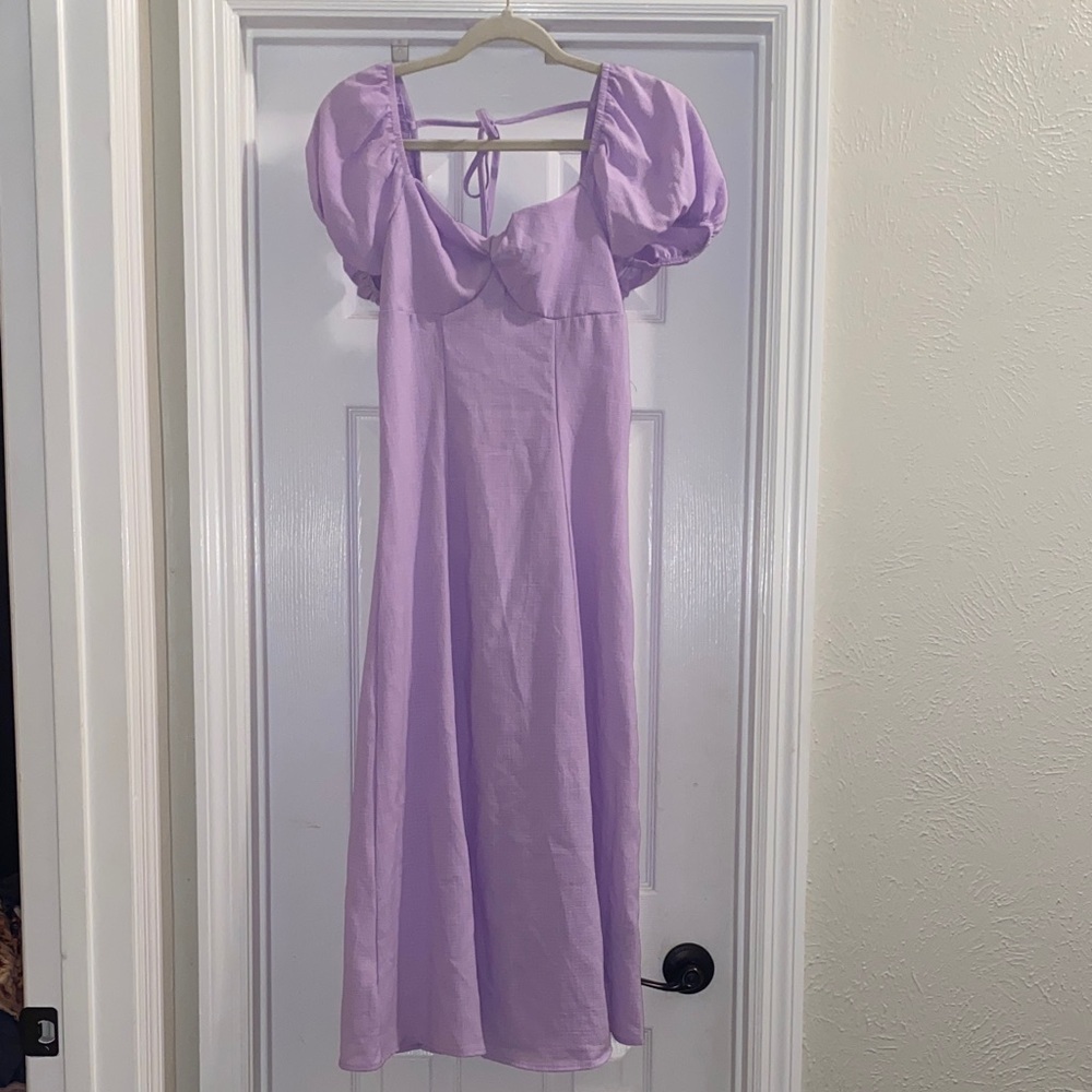 SHEIN Lavender Puff Sleeve Midi Dress